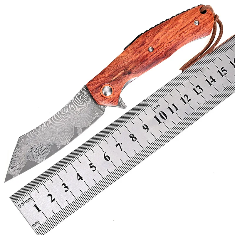 

Hwzbben Folding Pocket Fruit Knife Damascus Steel Blade Cocobolo Handle Camping Outdoor Survival Hunting Tactical Knife EDC Tool