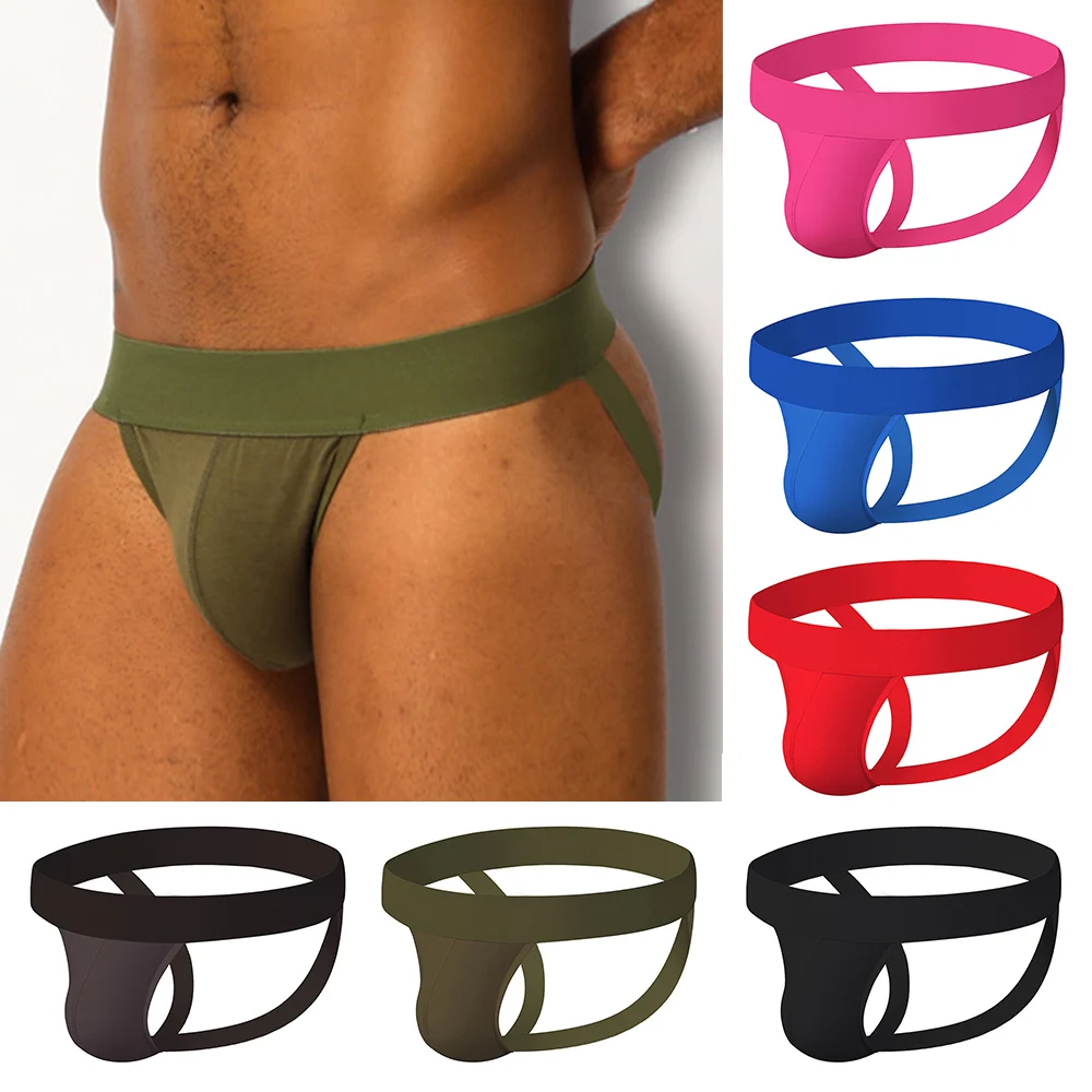 Tangas con suspensorio para hombre, ropa interior Sexy lisa, bolsas transpirables para bulto, bragas en Tanga, bragas de Bikini elásticas de cintura