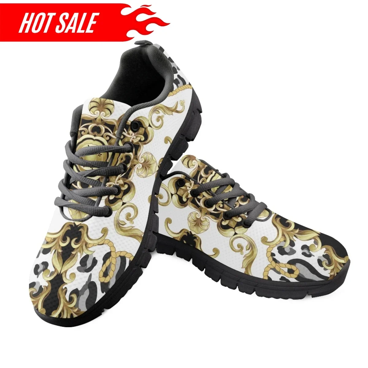 Vintage Baroque Print Womne's Flat Shoes Spring Summer Comfort Running Sneakers Casual Flats Leopard Print Footwear