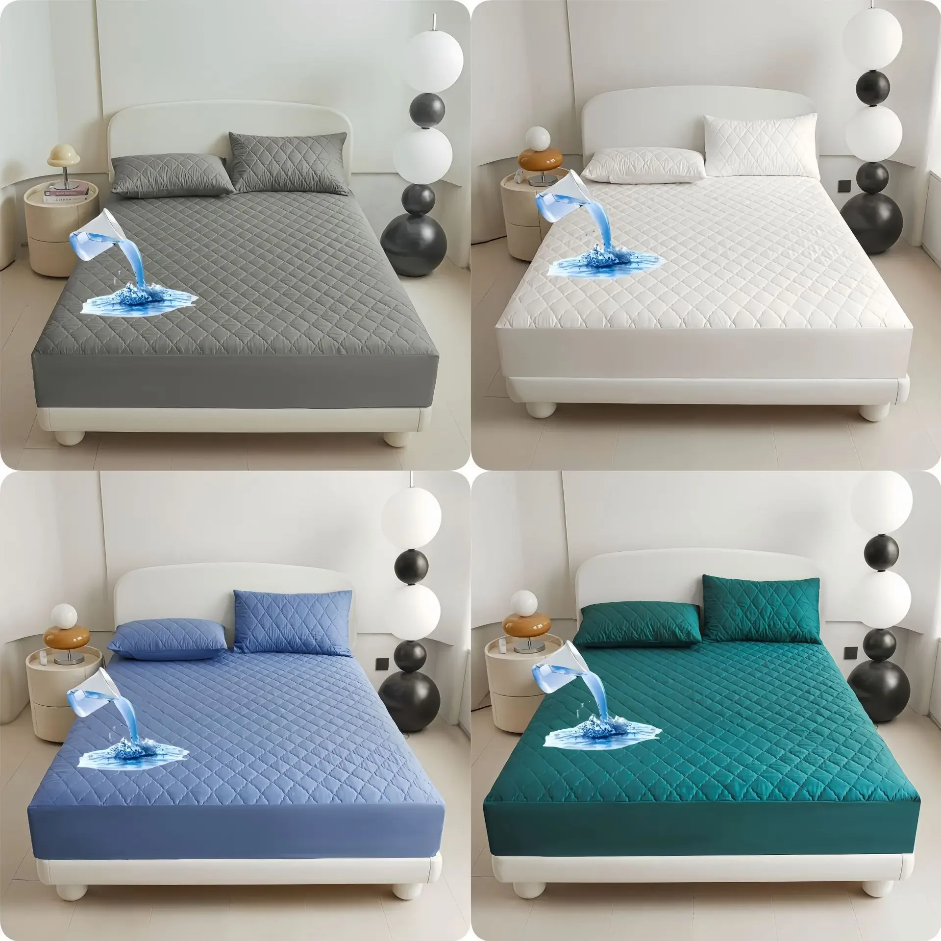 Thick Waterproof Mattress Protector Queen King Size Fitted Sheet Topper Pad for Hotel 3pc/set with Pillowcase