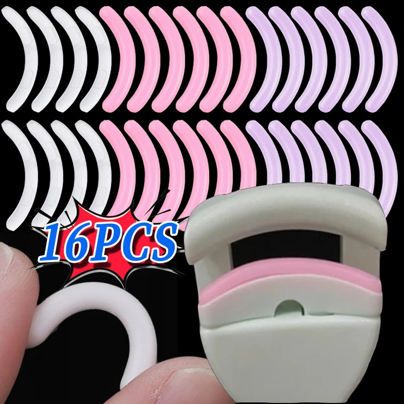 16PCS Eyelash Replacement Strip Portable Eyelash Curler Refill Pads Plastic Black White Pink Soft Elastic Lash Curler Strip Tool