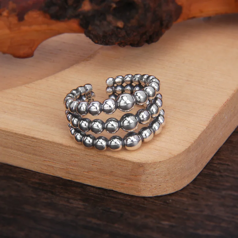 Uglyless Movable Hollow Silver Balls Rings for Women Glossy MINI 925 Sterling Silver Beads Ring 3 Circles Girls Students Jewelry