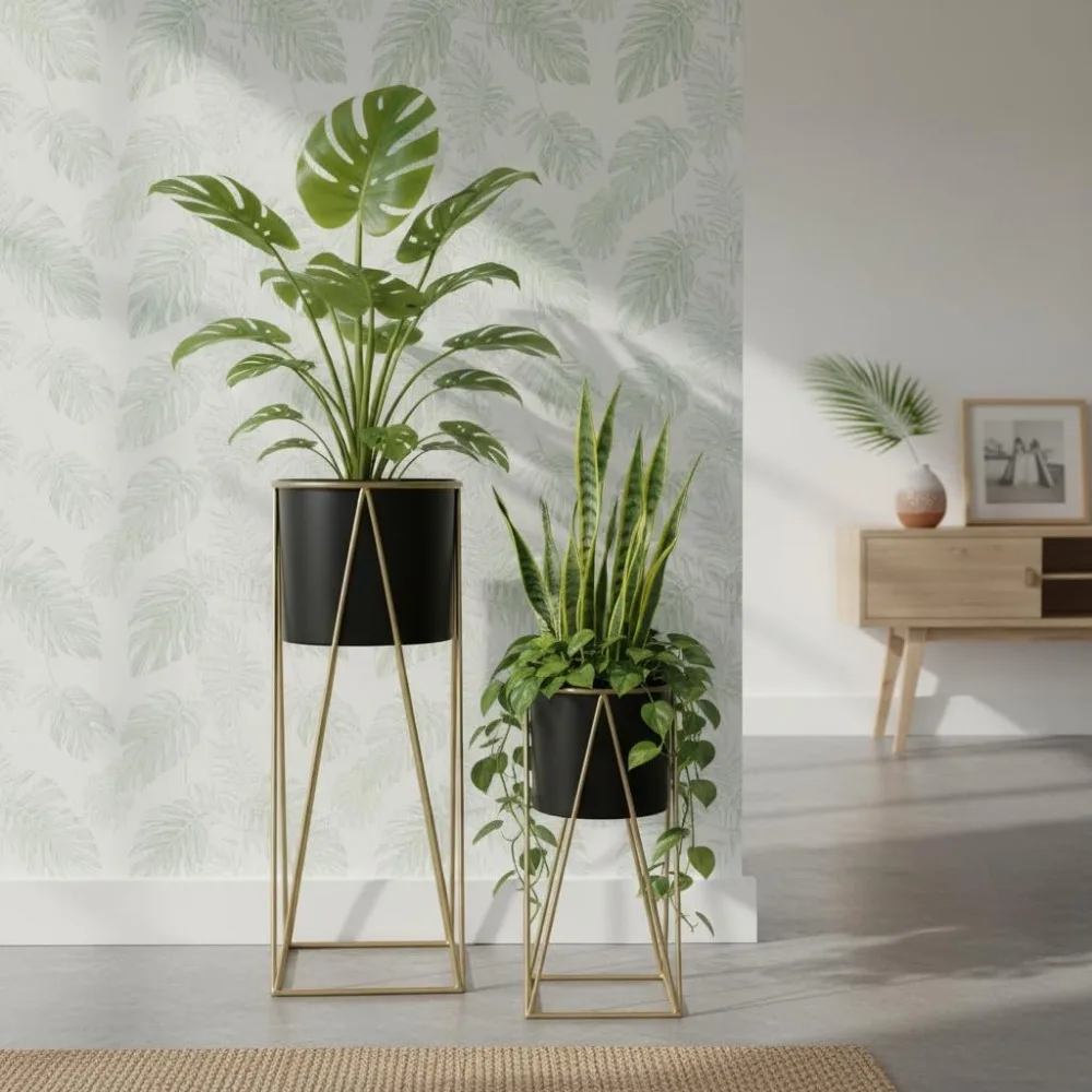 

Outdoor Plant Stands for Patio Tall with Pots ,Pack of 2 Holders Metal Plant Stand Indoor, Floor Standing Planter Pot Stand, Ext