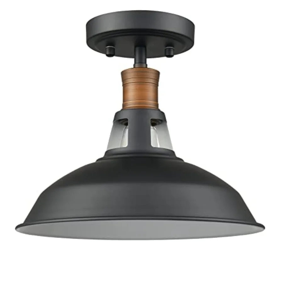 Industrial Ceiling Light Semi Flush Mount Light Fixture with Barn Shade Dimmable for Kitchen Bedroom Entryway