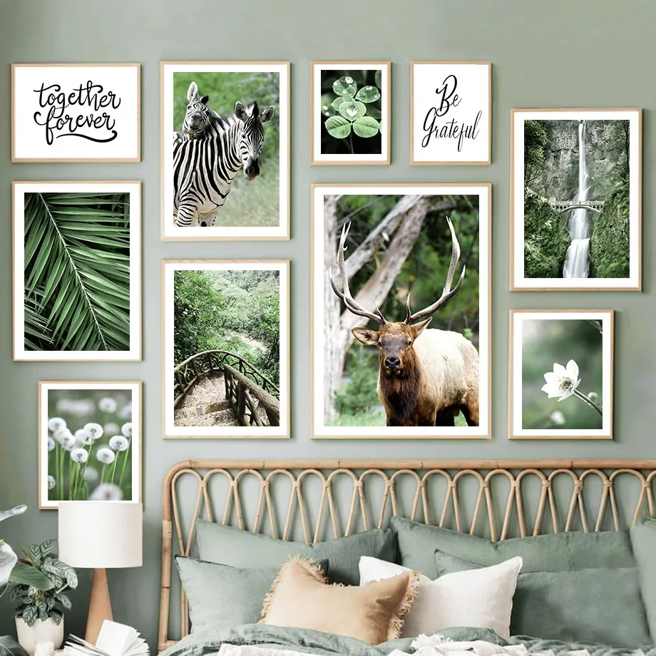 

Zebra Deer Dandelion Leaf Waterfall Green Landscape Wall Art Canvas Painting Posters And Prints Pictures For Living Room Decor