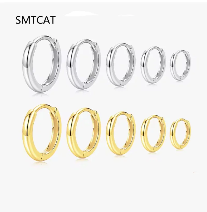 

5 размеров, простые штабелируемые круглые пряжки для ушей из стерлингового серебра 925 пробы, классические базовые серьги-кольца золотого цвета для женщин, ювелирные изделия Creole