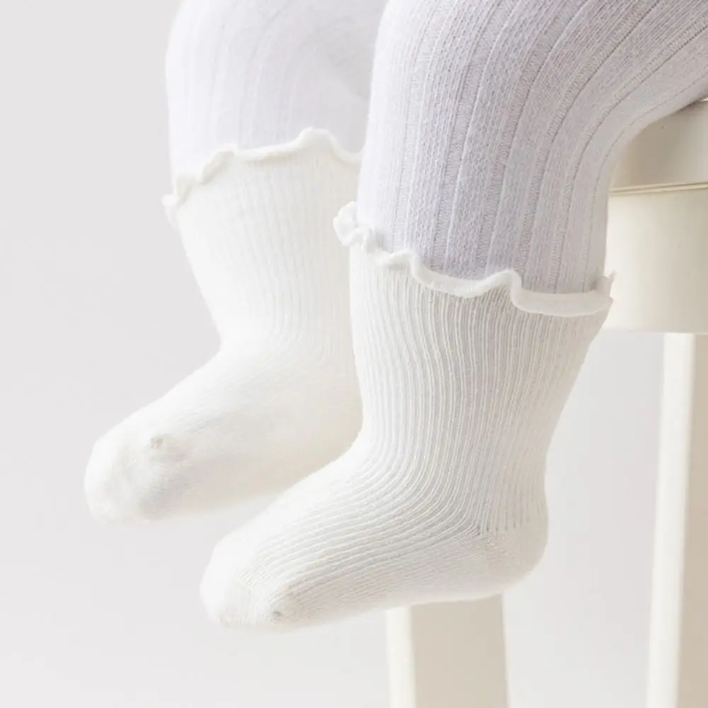 

5 пар кавайных детских хлопковых носков с рюшами, дышащие осенне-весенние короткие носки-трубы для малышей, милые носки до середины икры для новорожденных, детские