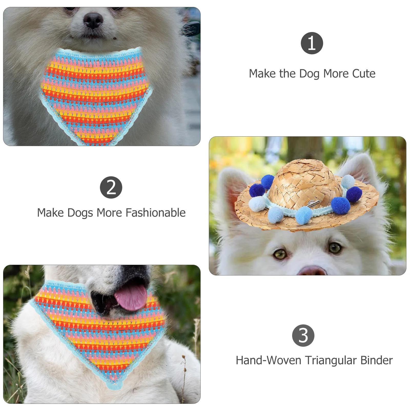 

1Set Pet Dog Straw Hat Bandana Small Woven Sun Hat Lightweight Costume Party Photo Prop Pet Dress Up Headdress