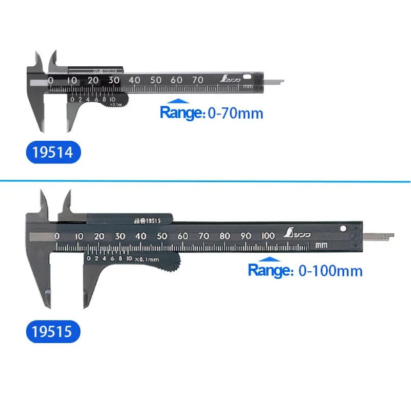 SHINWA Penguin 19514 19515 Mini Pocket Caliper Plastic Body 70-100mm Lightweight & High Precision Handheld Measuring Tool