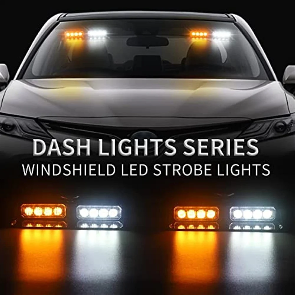 2 in 1 LED Emergency Strobe Lights for Vehicles Front/Rear Windshield with Suction Cups,Dash Deck Safety Flashing Hazard Warning