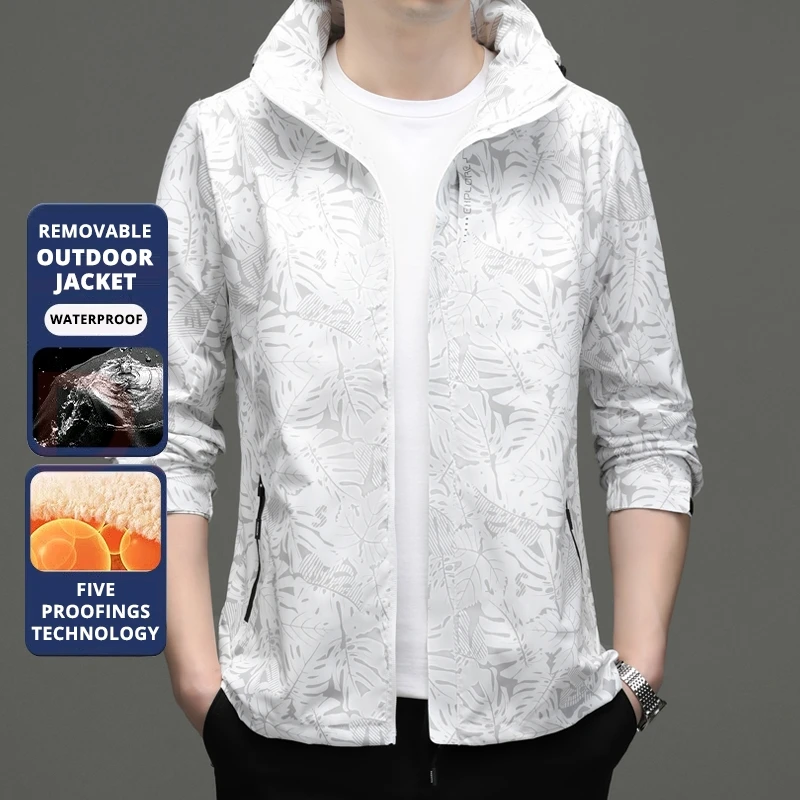 Pánská outdoorová bunda nejvyšší kvality s odnímatelnou čepicí, designová měkká shellová větrovka, ležérní sportovní kabáty, svrchní oblečení - náhled 6