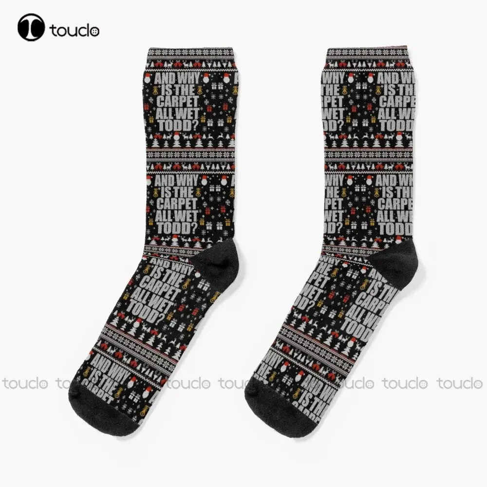 Why Is The Carpet All Wet Todd Ugly Christmas Tree Funny Socks Yellow Socks Personalized Custom Unisex Adult Teen Youth Socks