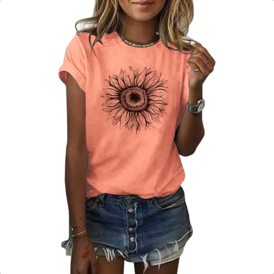 

Women's T Shirts Short Sleeve Tees Suower Graphic Loose Summer Tops