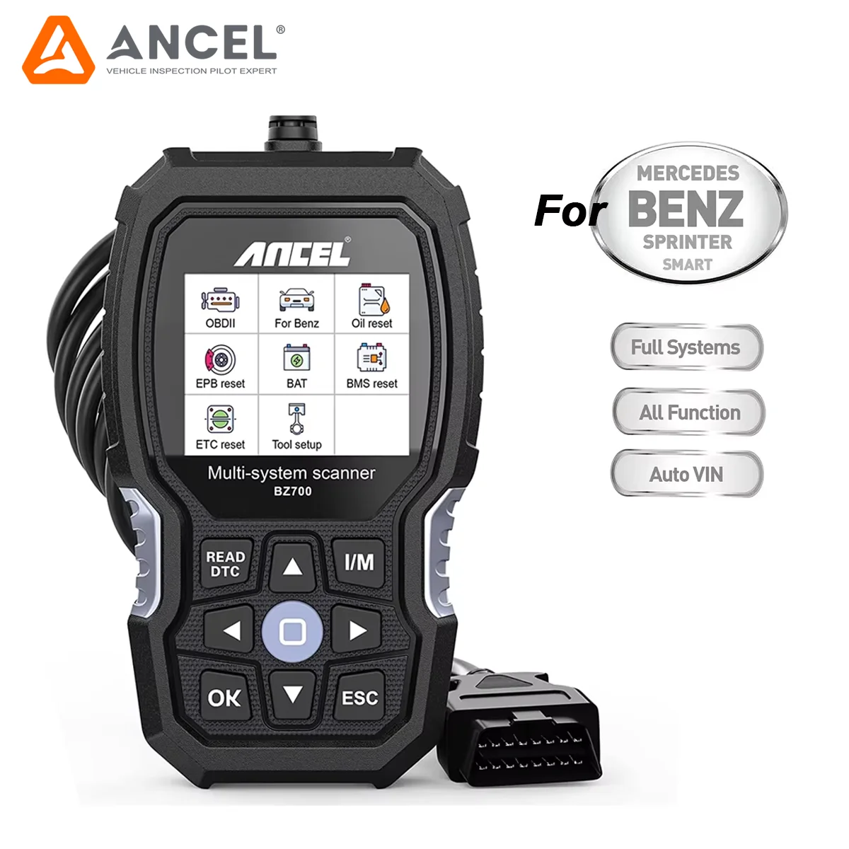 Scanner OBD2 professionale ANCEL per auto Mercedes Benz, strumento di diagnostica OBD 2, reset ABS SRS SAS TPMS D.PF EPB, lettore di codici auto