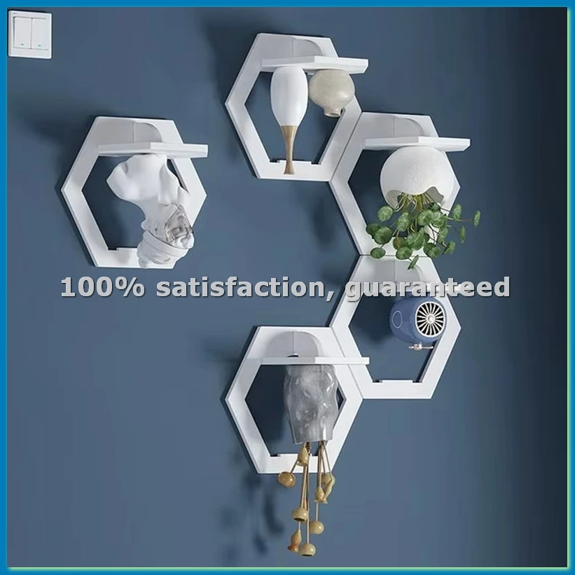 6-Sided Wall Shelf Non-Punching Wall-Mounted Shelf Bedroom Balcony Bedside Wall Home Decoration-A51M