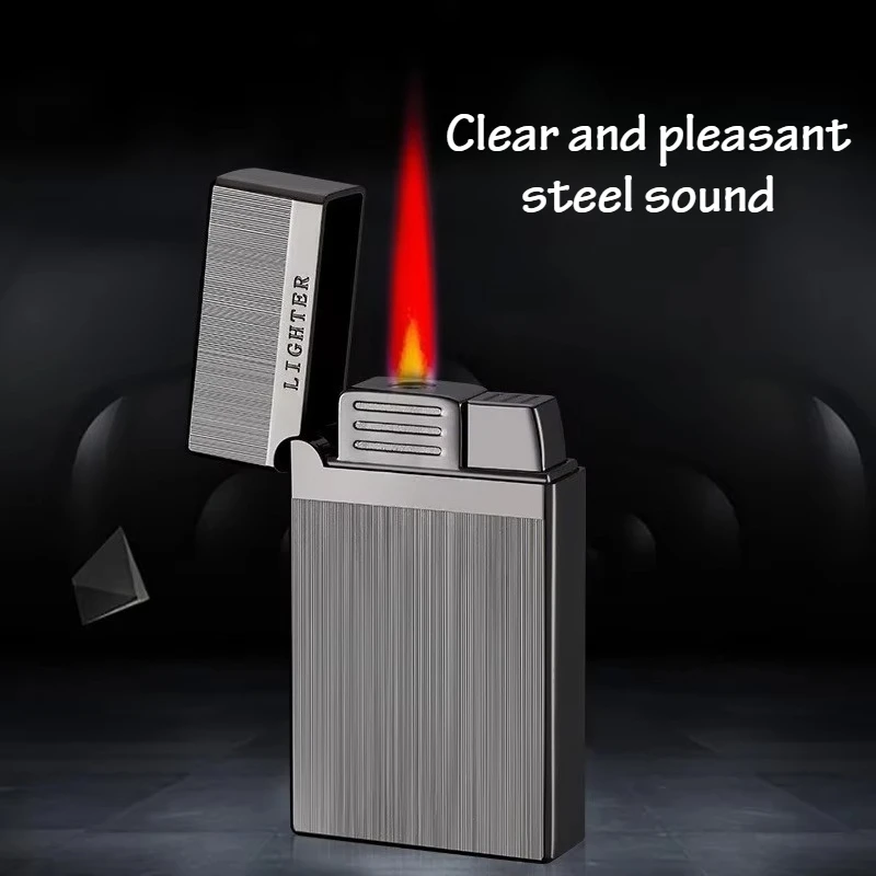 New Fashionable Double Fire Lighter Crisp and pleasant Steel Sound Red Flame Windproof to Open Flame Metal Inflatable Lighter