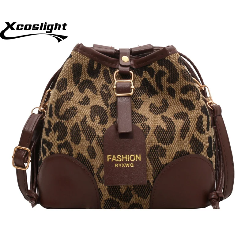 

Brand design luxury ladies bucket PU shoulder bag single shoulder large capacity messenger Popular Leopard Print Handbag