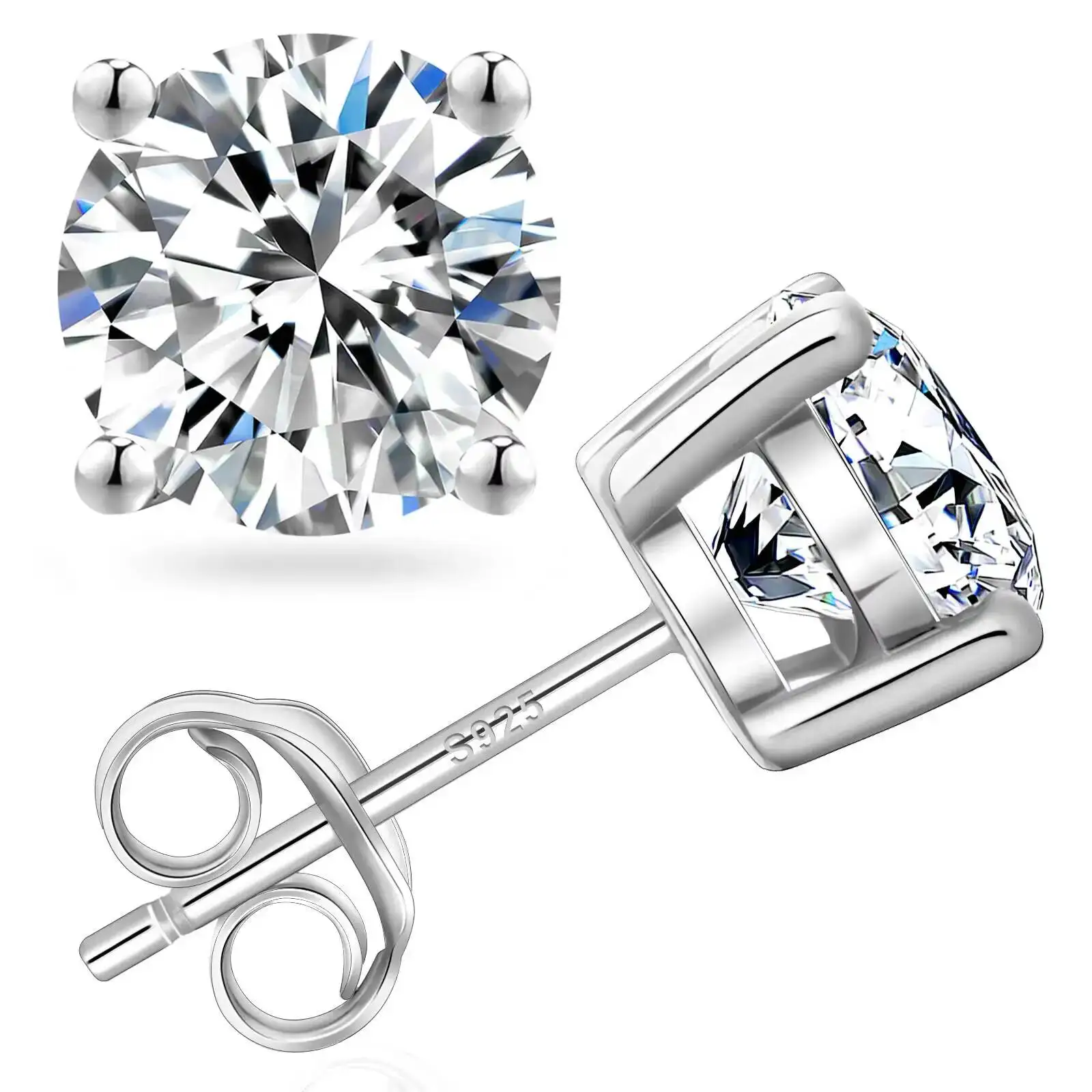

0.5ct 1ct 2ct 3ct Moissanite VVS GRA Certificate 14K White Gold Plated 925 Sterling Silver Men Women Lab Diamond Stud Earring