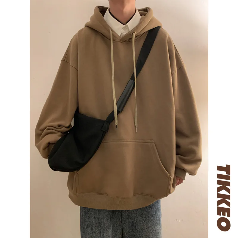 Pocket Hoodies Men Fashion Solid Color Casual Hooded Sweatshirt Men Streetwear Hip Hop Loose Pullover Hoodies Mens Hoody M-3XL