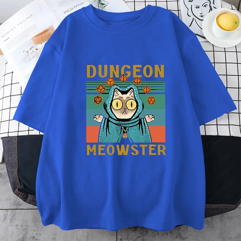 Kawaii Dungeon Meowster Classic T Shirt Retro DnD Game Fabric Graphic Tshirts Women Men Summer Cotton Loose O-neck Tshirt