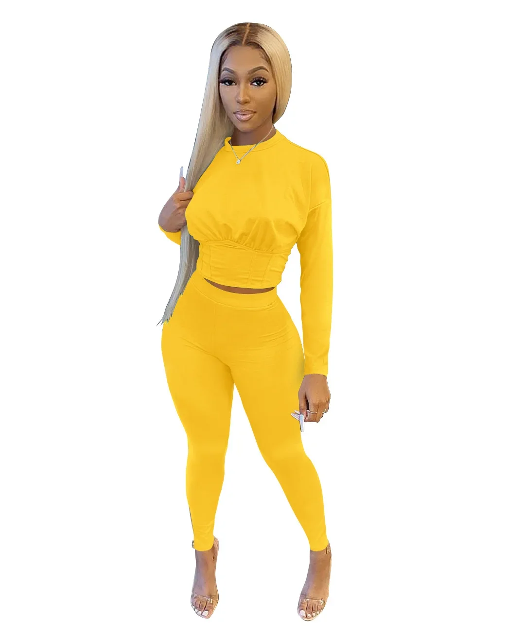 2023 neue AutumnWomen's Reine Farbe Sport Taille Anzug Mode Lässig Zwei-stück Set – Detail 13