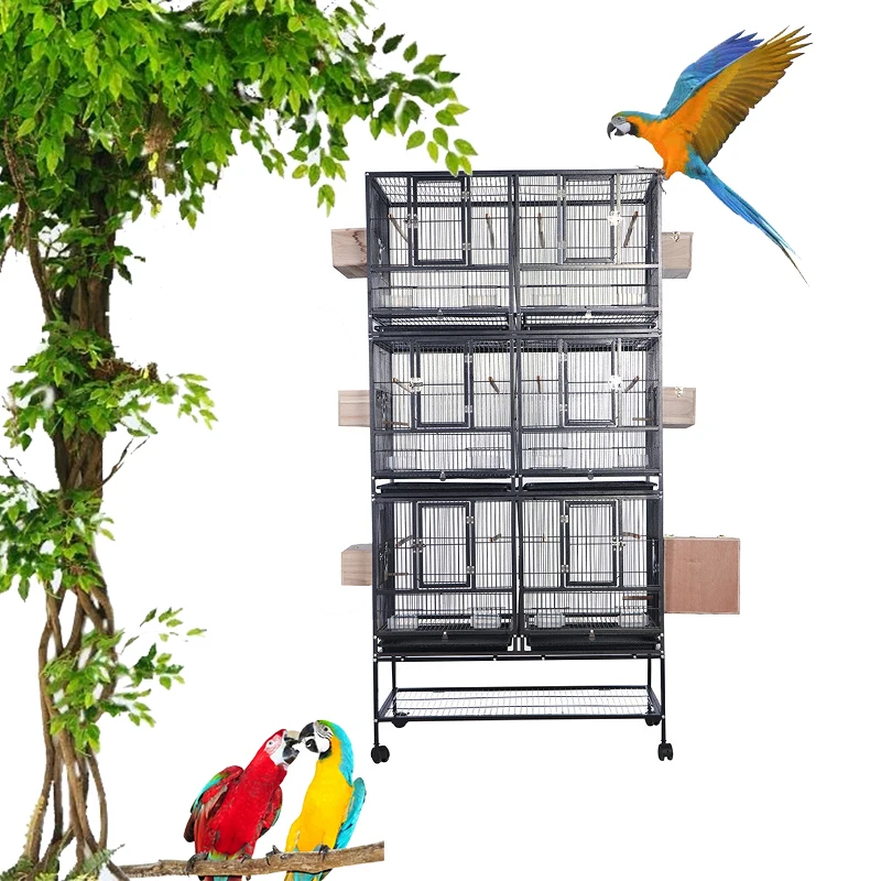 

Extra Luxury Large 3 Layer Black Steel Metal Iron Aviary Canary Budgie Cockatoo Pet Parrot Breeding Big Bird Cage for Sale