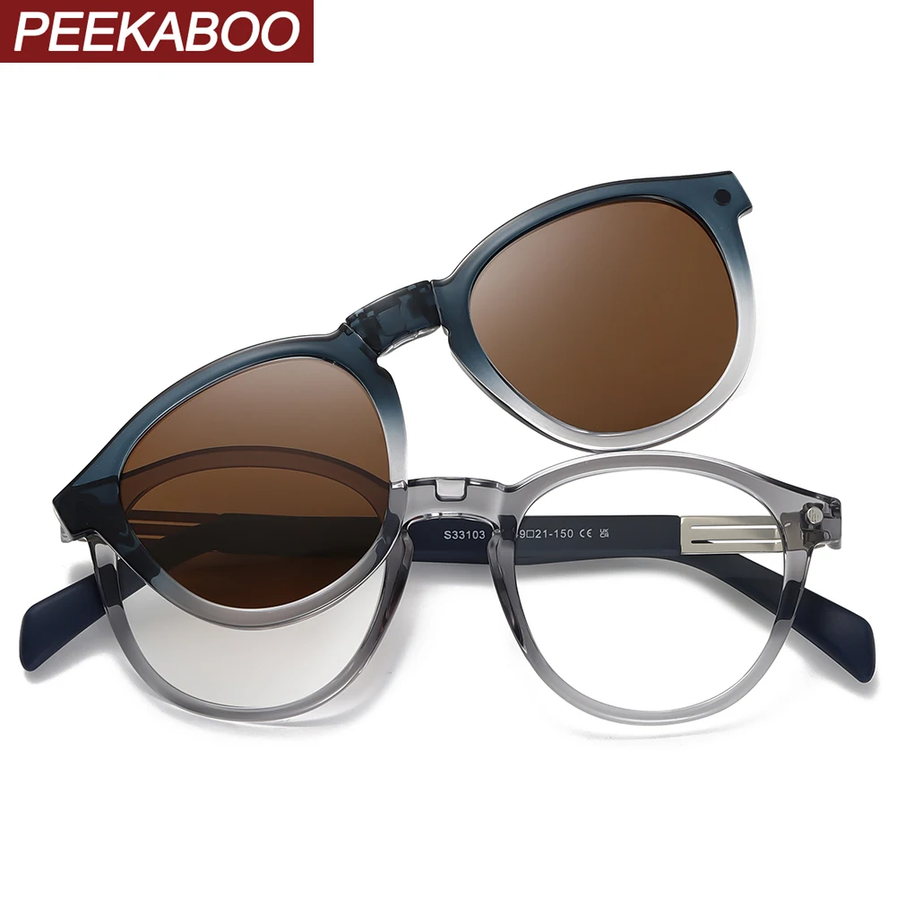 

Peekaboo magnetic round frame sunglasses retro women brown green TR90 polarized sun glasses for men outdoor uv400 unisex