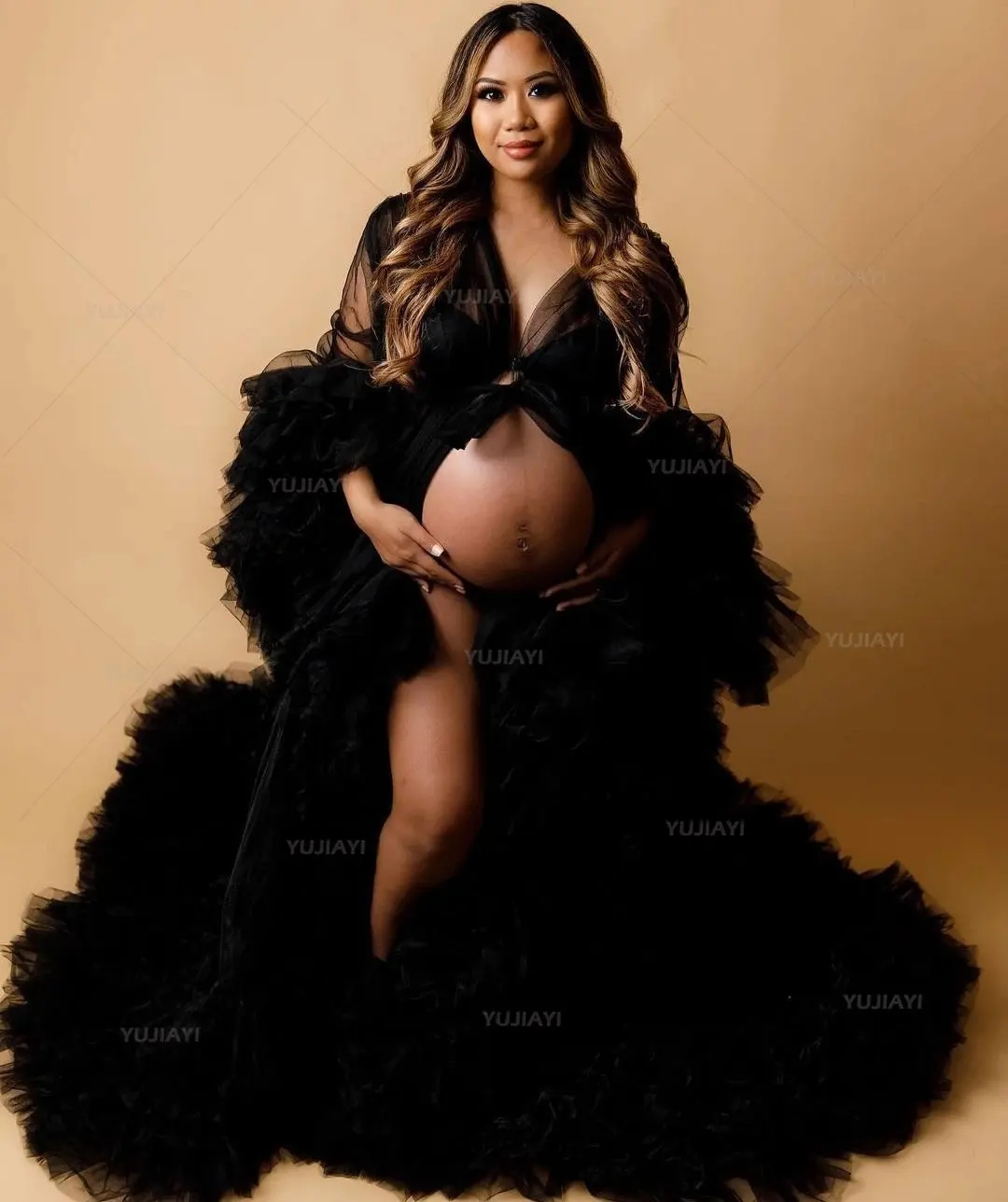 Black Tulle Maternity Dress for Photography BabyShower Maternity Photoshoot Outfit Maxi Dressing Gown Pregnancy Women Long Dress