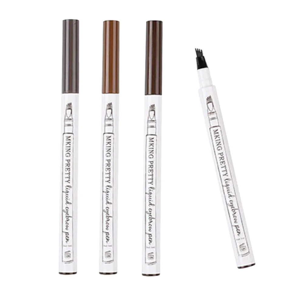 

4pcs Liquid Eyebrow Pen Fine Sketch Four-pronged Eyebrow Pencil Natural Long-lasting Makeup (1#Chestnut, 2#Brown, 3#Dark Grey, 4