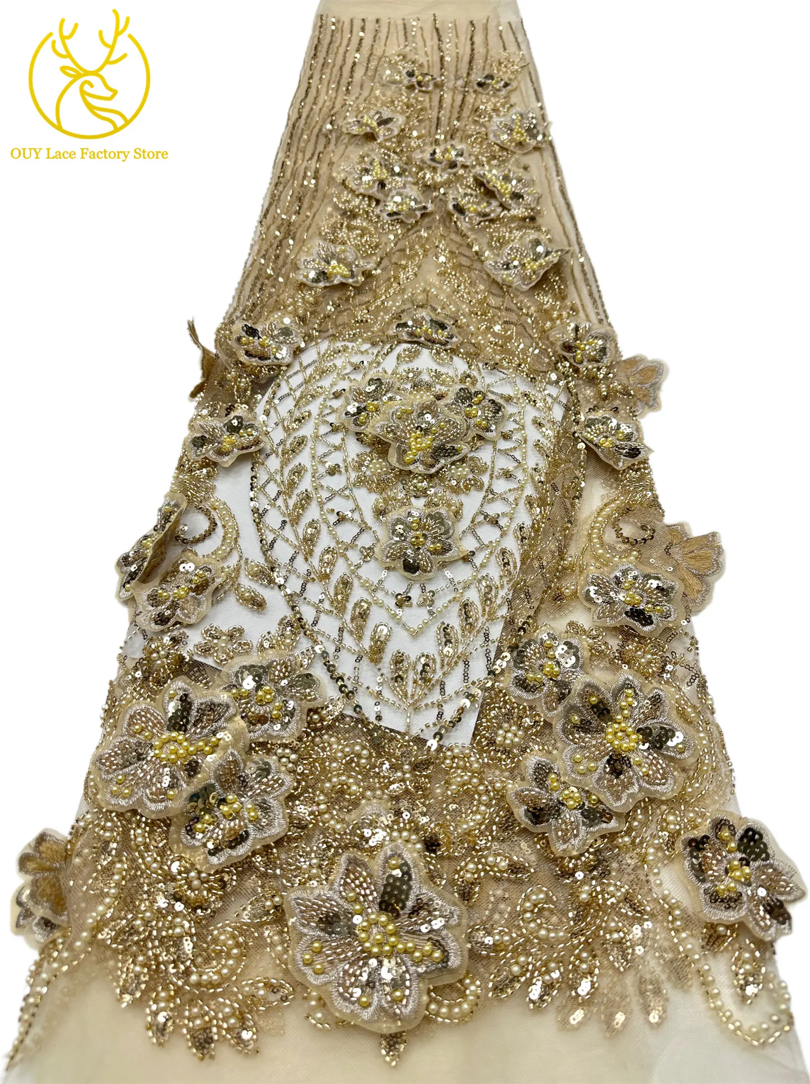 3D-Stickerei Blumen Französische Pailletten Perlenbesetzter Spitzenstoff aus Polyester 2026 Hochwertiger Afrikanischer Spitzenstoff für Hochzeitsfeiern Tüll 5 – Detail 17