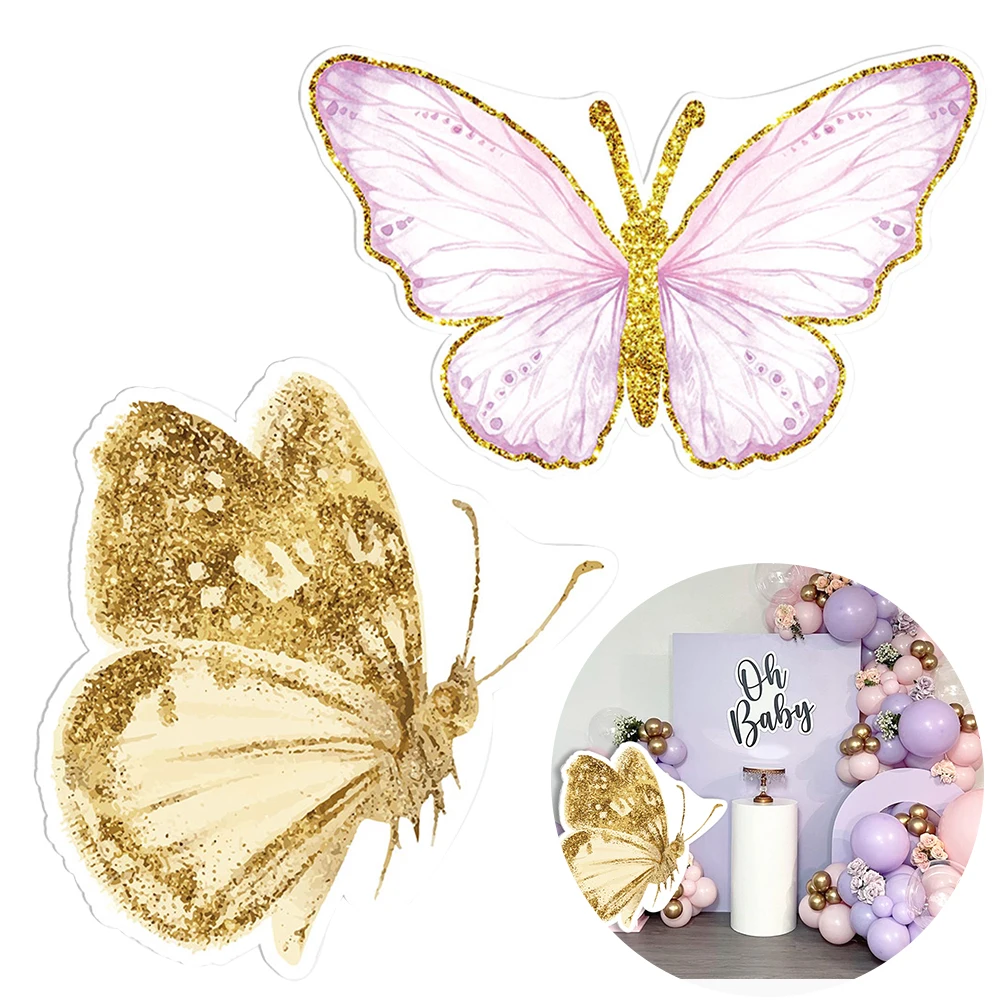 Pastel Pink Purple Balloon Garland Kit Gold Butterfly Cutouts Props DIY Birthday Baby Shower Wedding Party Decor Backdrop