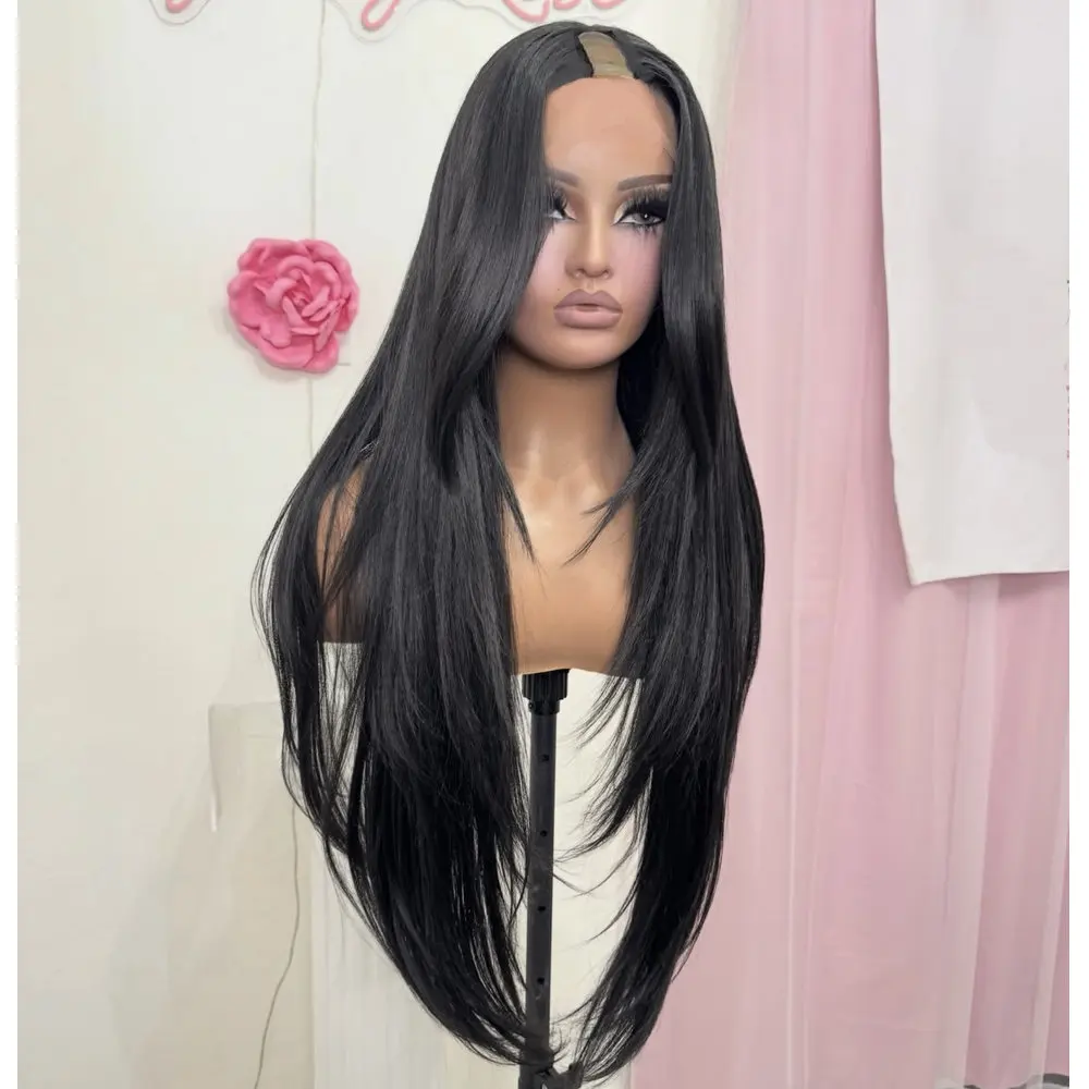 Brasilianisches Remy-Haar, klebefreie 1x4-Mittelteil-Perücke, Echthaar, 30 Zoll lang, seidig glatt, einfach zu tragen mit Clips, vollständig maschinell hergestellt – Detail 2