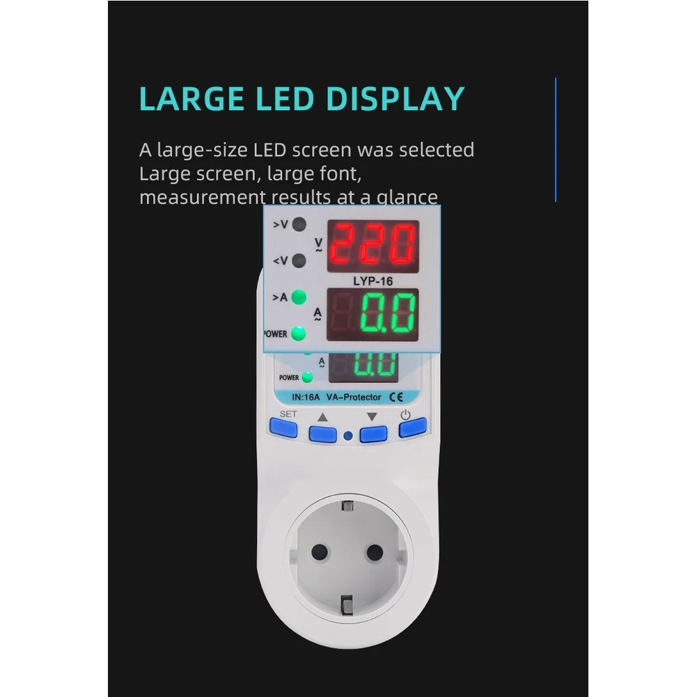220V 16A Metering Socket Featuring Dual LED Indicators for Simultaneous Voltage and Current Monitoring and Fault for protection