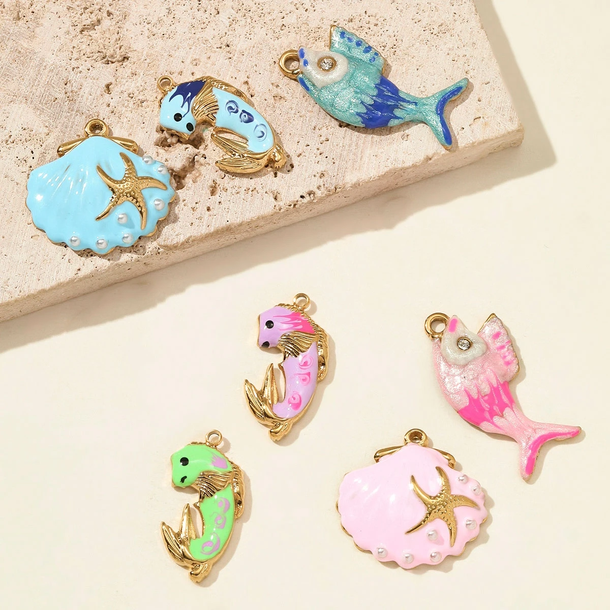 

3Pcs/Lot Stainless Steel Fish Shell Charms Enamel Pendants For DIY Making Necklace Earrings Jewelry Accessory Wholesale