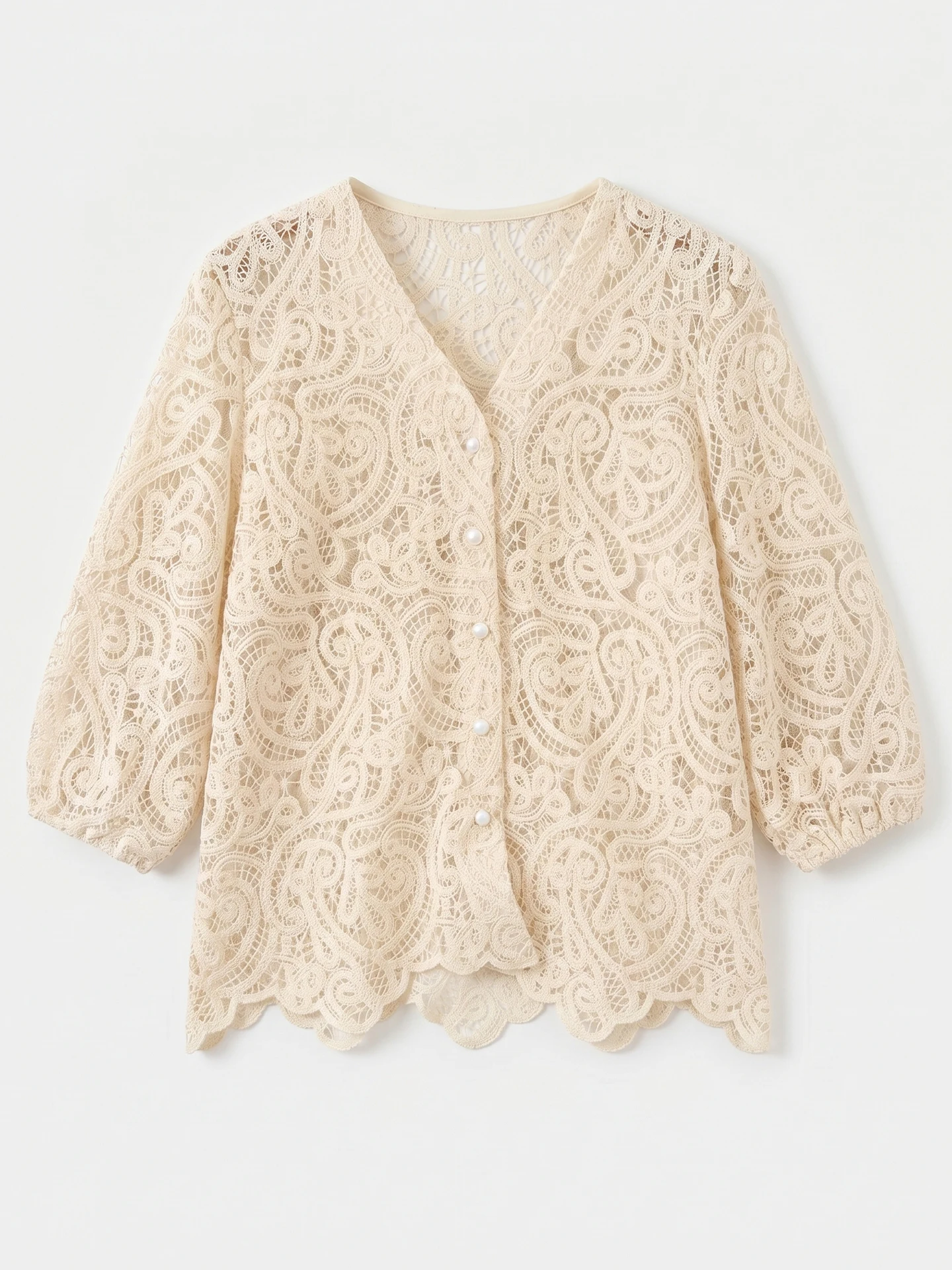 Lace Shirt Women's V-neck Single Button Lazy Style Design Summer 2026 Fashion Unique Special Silk Top Korean Version Straight...