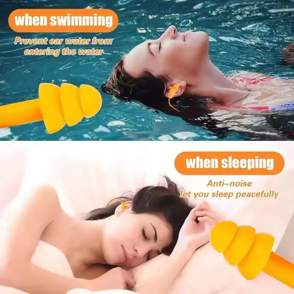 

1-10Pairs Silicone Ear Plugs Noise Reduction Waterproof Earplugs with Cord Reusable Corded Earbuds for Swimming Sleeping Working