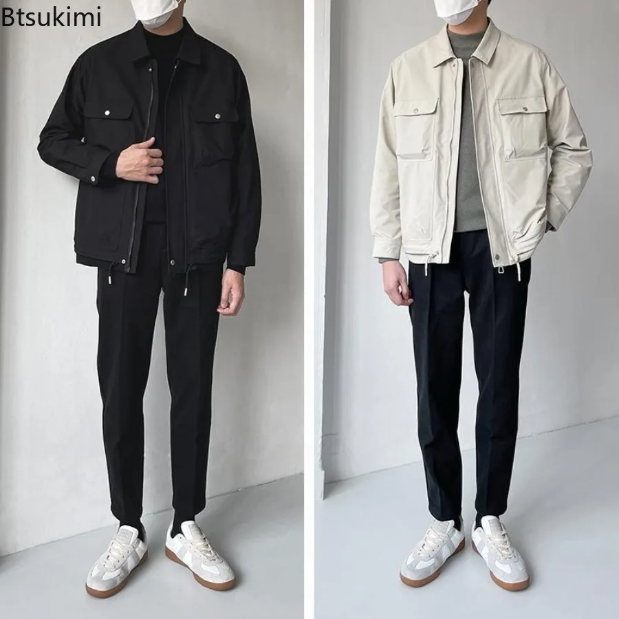 New 2025 Men's Collar Jacket Spring and Autumn Workwear Casual Korean Version Trendy Short Cut Slim Fit Assault Jackets for Men