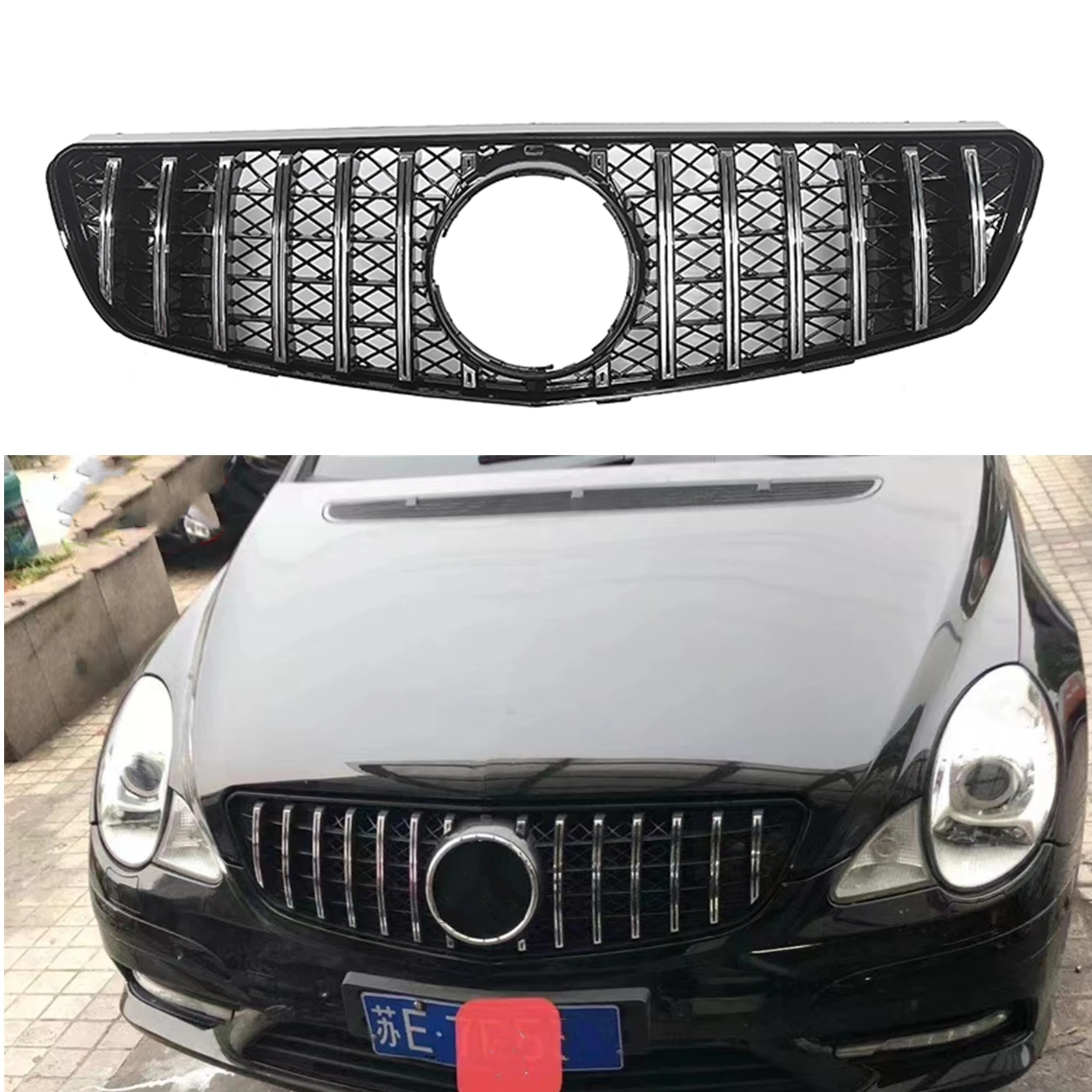 

Front Grille Grill For Mercedes-Benz R-Class W250 GT-R 2005-2010 R320 R350 R500 R550 GT Silver/Black Car Upper Bumper Hood Mesh