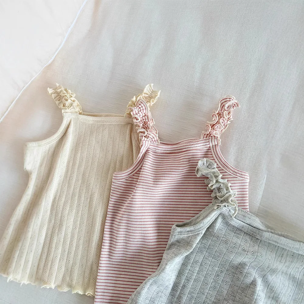 2025 Summer New Sweet Girls Sling Vest Baby Sleeveless T Shirts Girls Cotton Breathable Vest Infant Tee Children Clothes