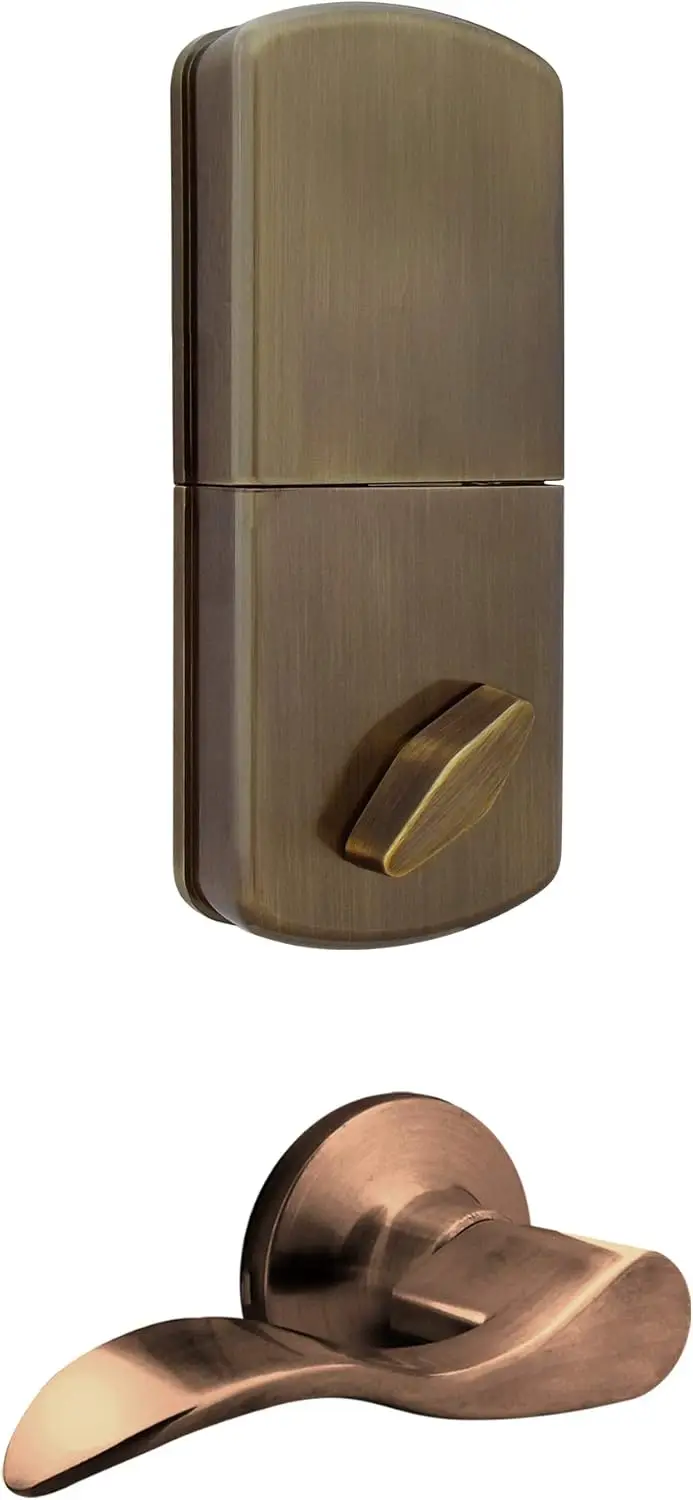 DFL-02AQ Electronic Touchpad Entry Keyless Deadbolt and Passage Lever Combo, Antique Brass