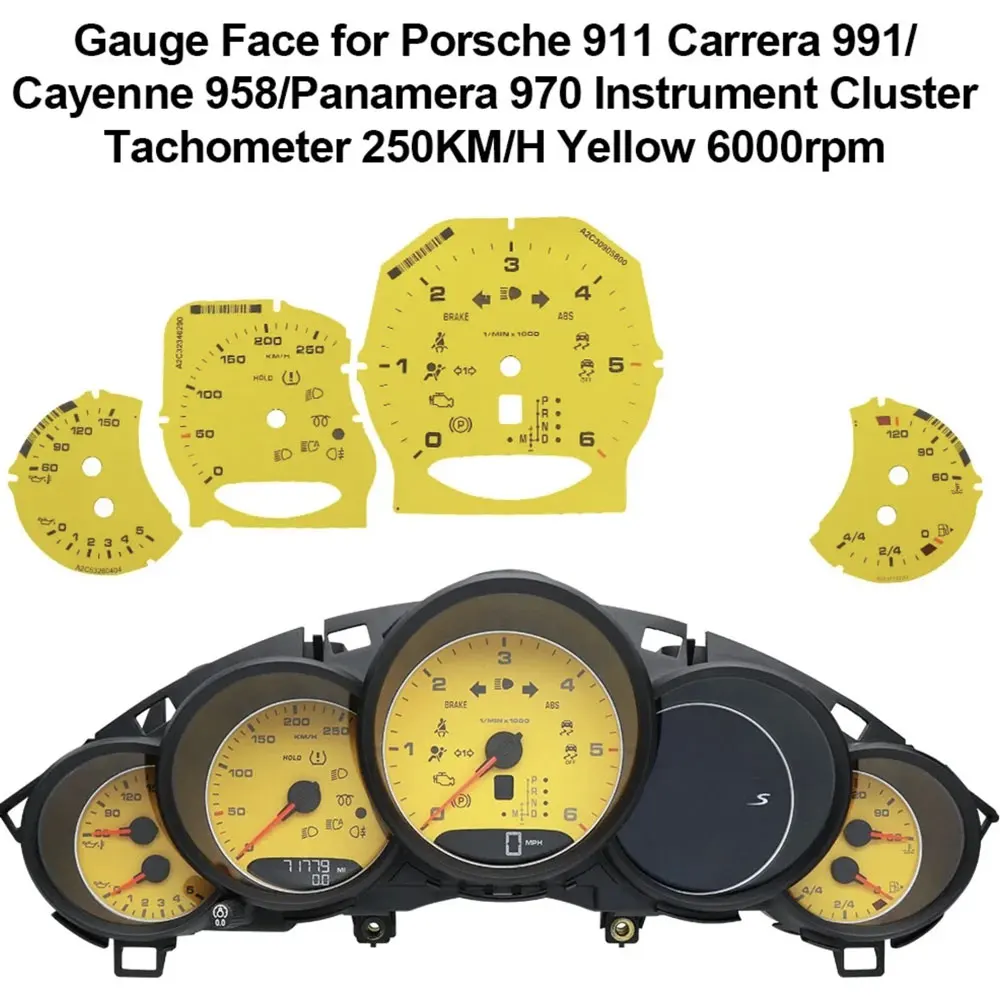 Anzeigeflächen-Overlay für Porsche 911 Carrera 991 / Cayenne 958 / Panamera 970 Instrumentencluster 250 km/h 300 km/h 6000 U/min 8000 U/min – Detail 3