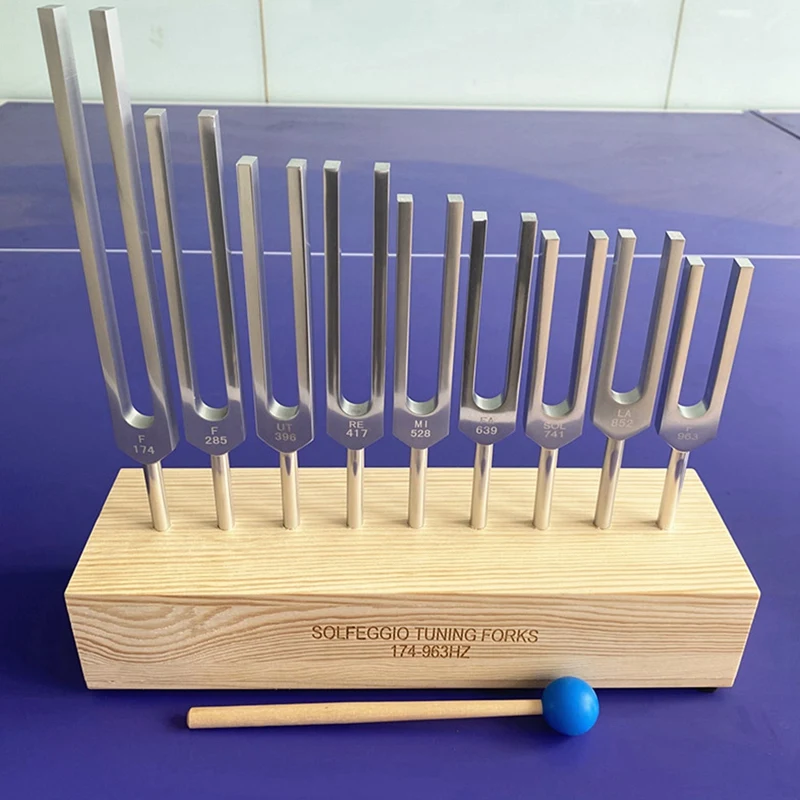 9PCS Tuning Fork Set,Tuning Forks Chakra For Healing Meditation Yoga Relaxation Instrument With Wooden Stand Durable