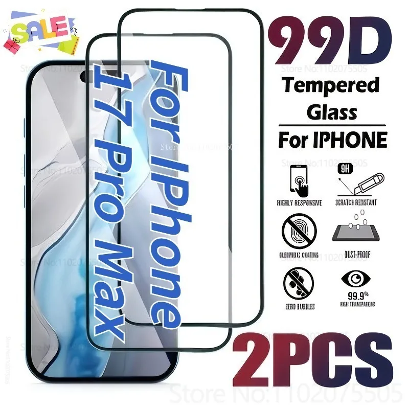 

2Pcs 99D Fully Covered Tempered Glass Screen Protector for IPhone 17 Pro Max 17Air HD Protective Glass for IPhone 16 Pro Max 16E