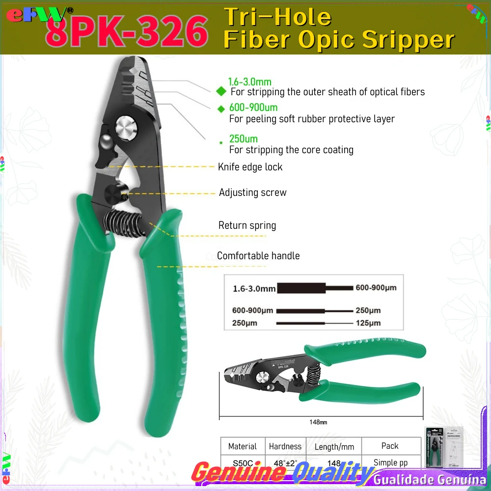 

100% New 8PK-326 clamp Fiber stripping pliers 8PK-326 Tri-Hole Fiber Optic Stripper 8PK - 326 FTTH FIber Wire stripper 1pcs