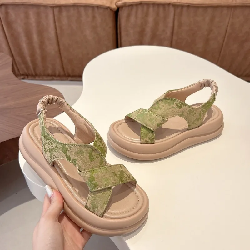 

Fashion Chinese Style Embroidery Platform Women's Sandals Summer Designer Soft Soled Outdoor Beach Casual Ladies Shoes Zapatos