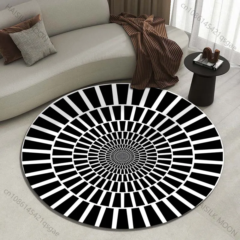 Hypnotic black-and-white spiral pattern round carpet living room sofa table carpet large pet mat soft round carpet home decor