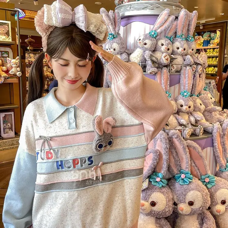 ديزني جودي هوبس الكرتون لطيف فتاة الغابات نمط الدوبامين فتاة سترة الإبداعية الخريف قميص بولو البلوز تي شيرت هدية علوية