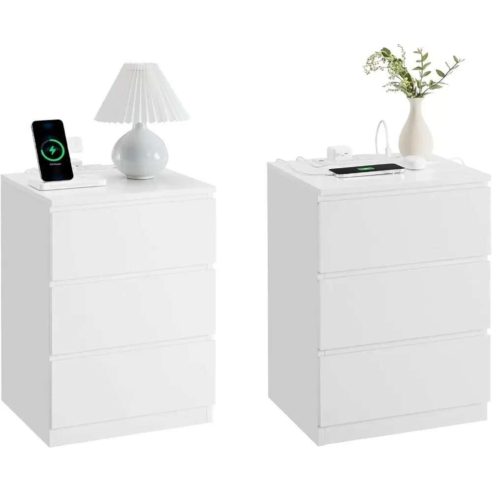 

Nightstands, Outlets and USB Ports, Bedside Tables Side Tables 3 Drawers, Modern Style Cloud for Bedroom Furniture