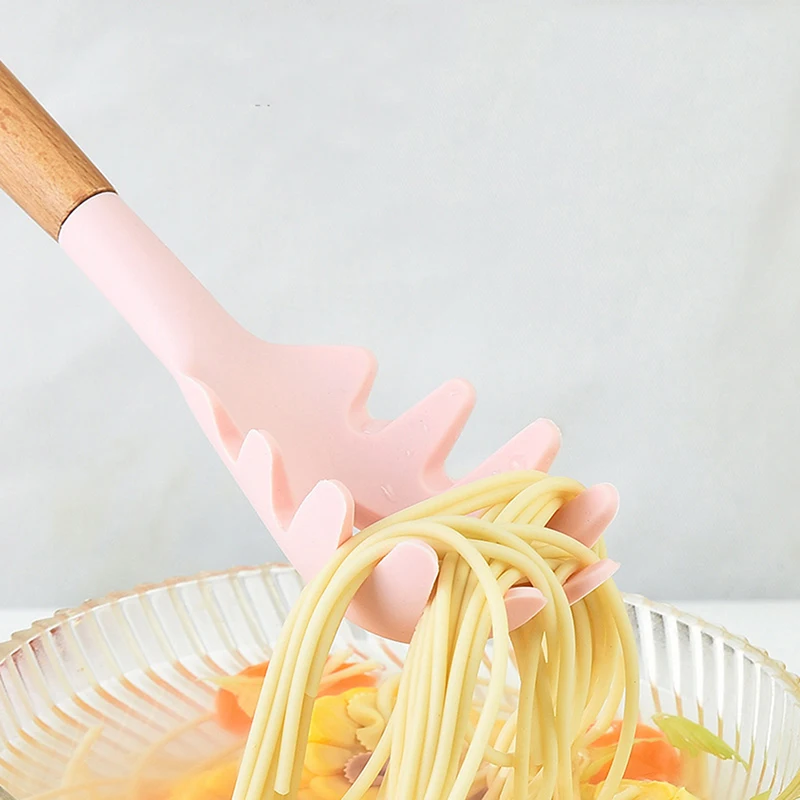 Silicone Noodle Scoop Spaghetti Grab Spoon Pasta Fork Noodle Serving Strainer Noodle Slot Kitchen Claw Spoon Spoon Steel