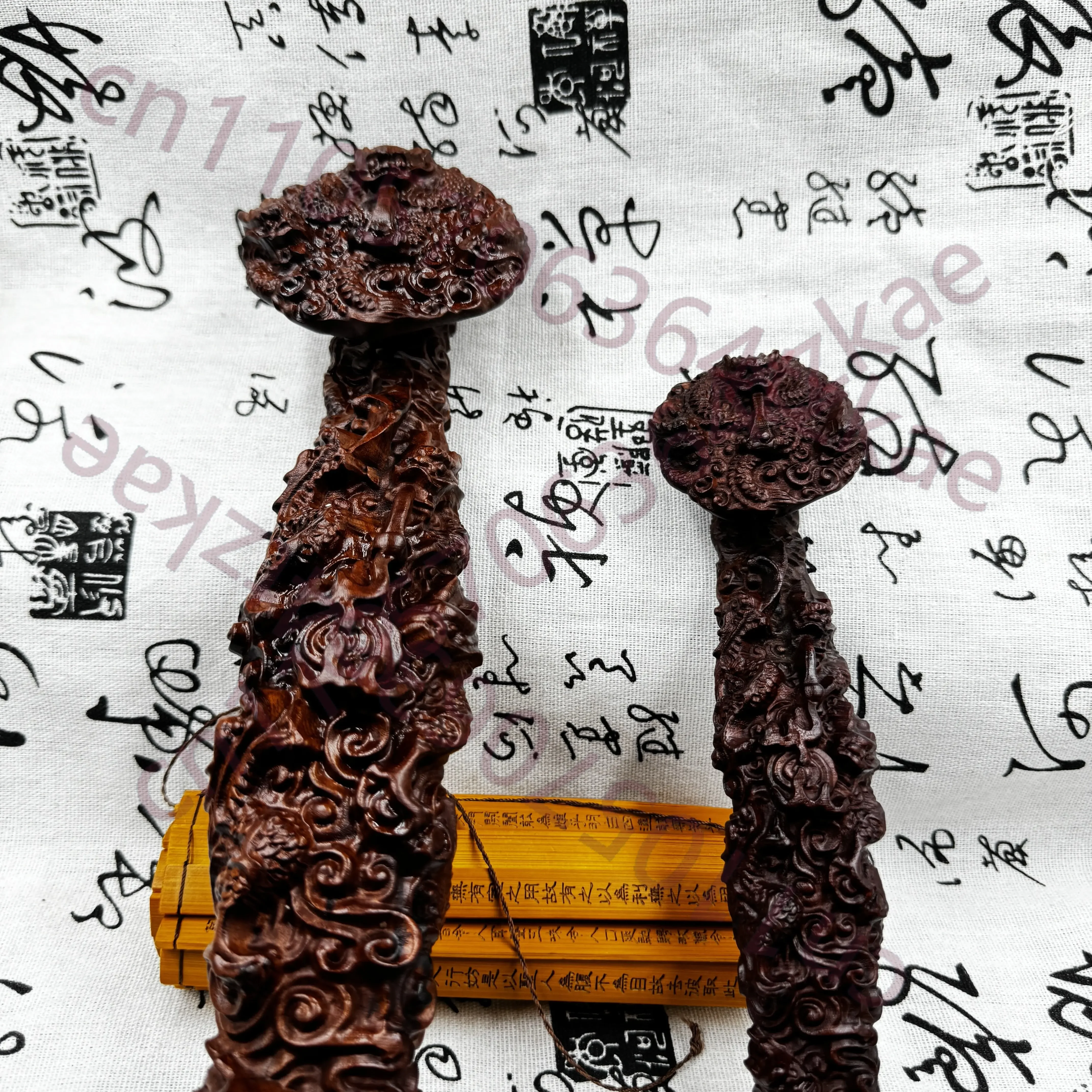 Taoist supplies,lightning struck jujube wood ruyi ornaments,intricately carved Jiulong ruyi jujube wood ruyi,feng shui ornaments
